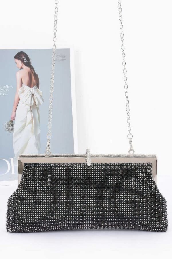 Rhinestone Party Clutch with Chain Strap – Black