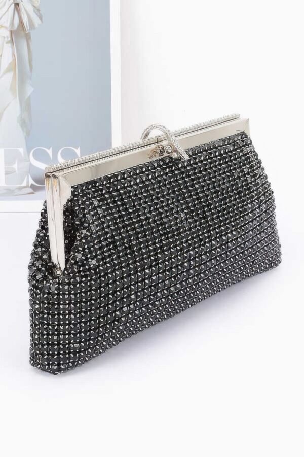 Rhinestone Party Clutch with Chain Strap – Black
