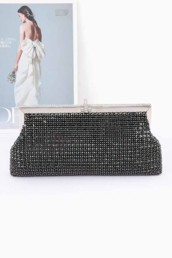 Rhinestone Party Clutch with Chain Strap – Black