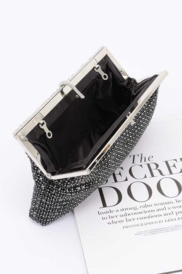 Rhinestone Party Clutch with Chain Strap – Black