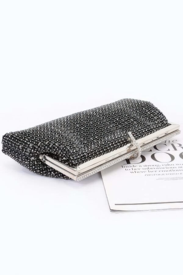 Rhinestone Party Clutch with Chain Strap – Black