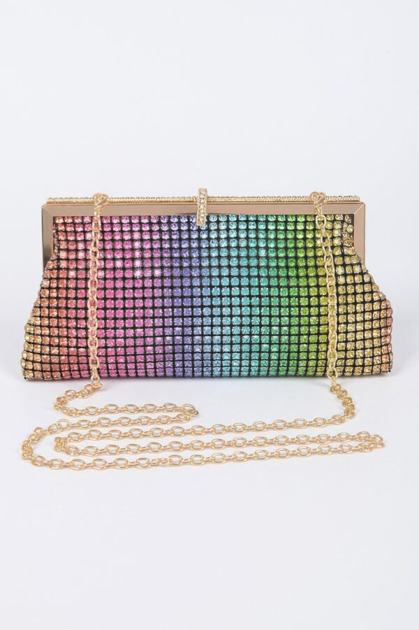 Rhinestone Party Clutch with Chain Strap – Black