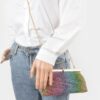 Rhinestone Party Clutch with Chain Strap – Black