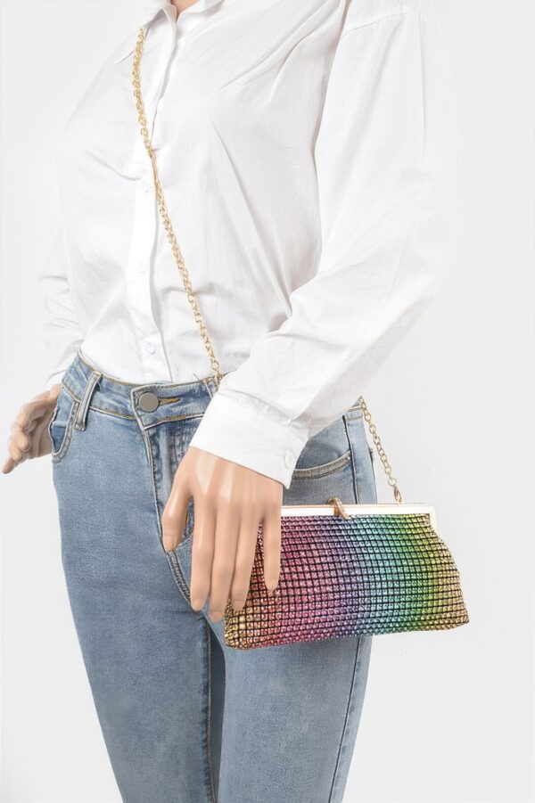 Rhinestone Party Clutch with Chain Strap – Black