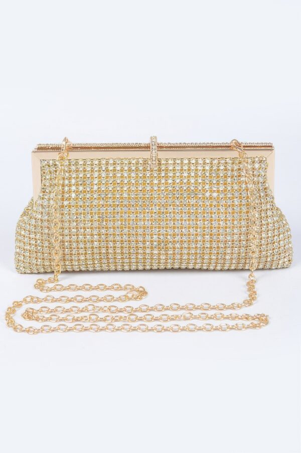 Rhinestone Party Clutch with Chain Strap – Black
