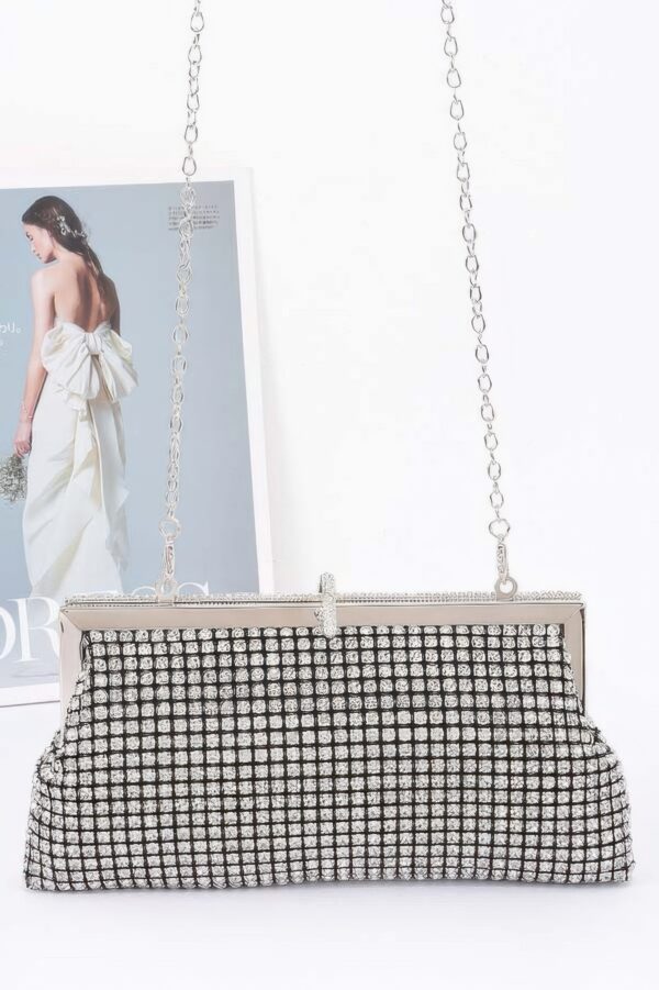 Rhinestone Party Clutch with Chain Strap – Black