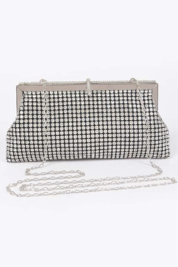Rhinestone Party Clutch with Chain Strap – Black
