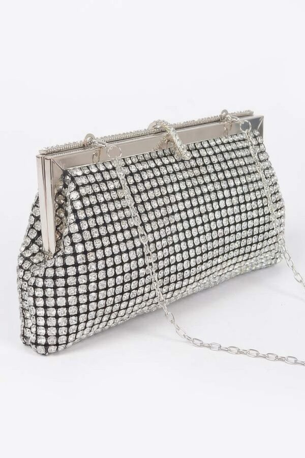 Rhinestone Party Clutch with Chain Strap – Black