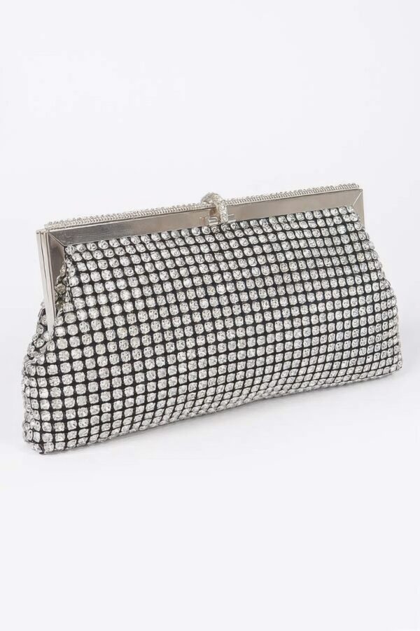 Rhinestone Party Clutch with Chain Strap – Black
