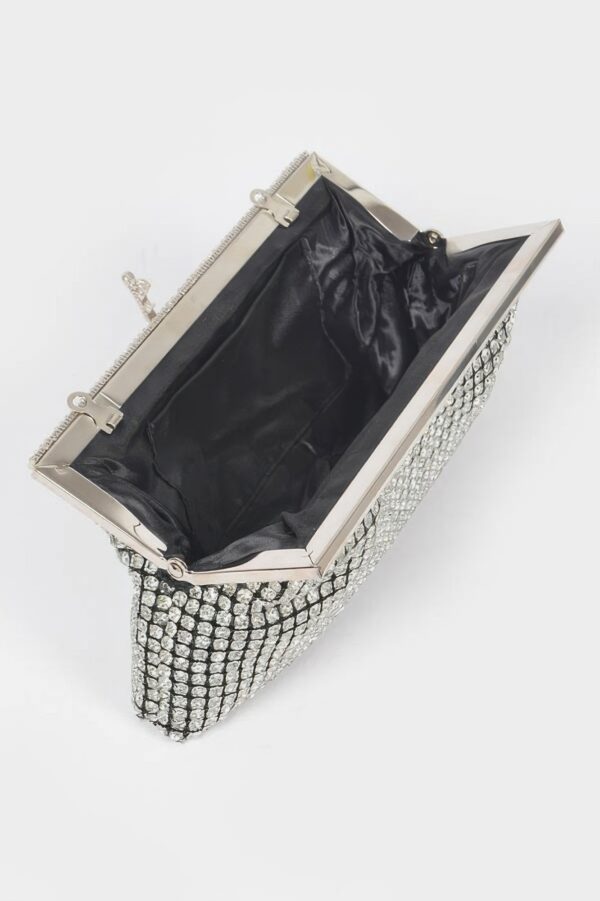Rhinestone Party Clutch with Chain Strap – Black