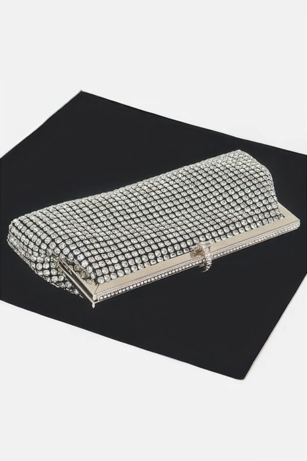 Rhinestone Party Clutch with Chain Strap – Black