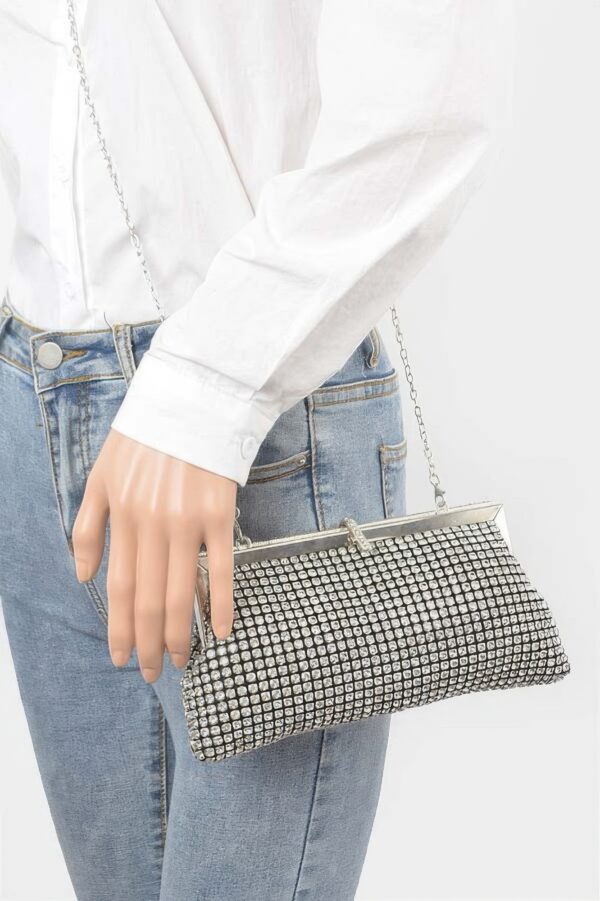 Rhinestone Party Clutch with Chain Strap – Black
