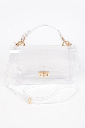 Clear Studded Flap Bag with Gold Hardware