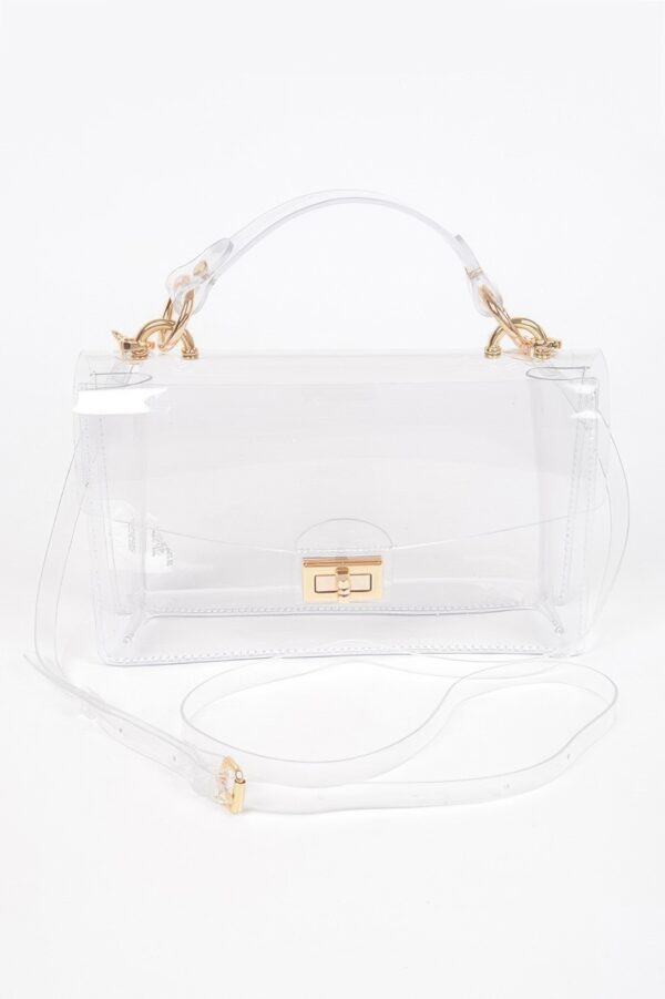 Clear Studded Flap Bag with Gold Hardware