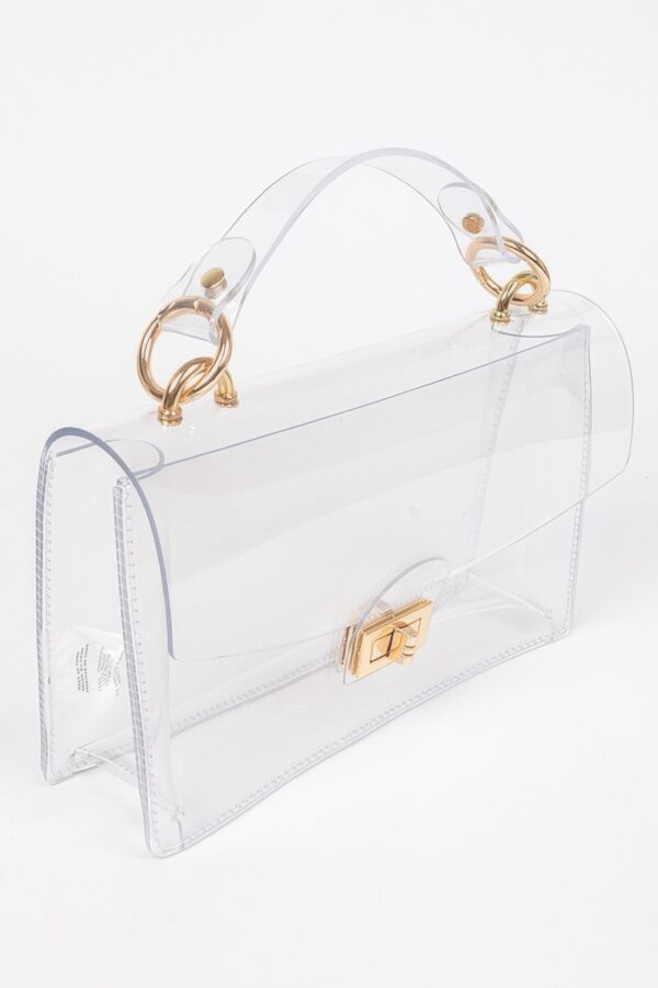 Clear Studded Flap Bag with Gold Hardware