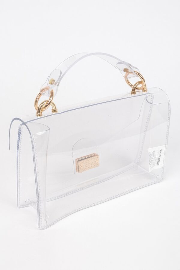 Clear Studded Flap Bag with Gold Hardware
