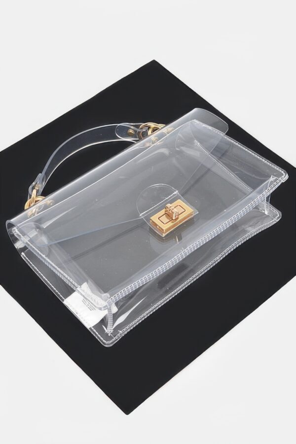 Clear Studded Flap Bag with Gold Hardware
