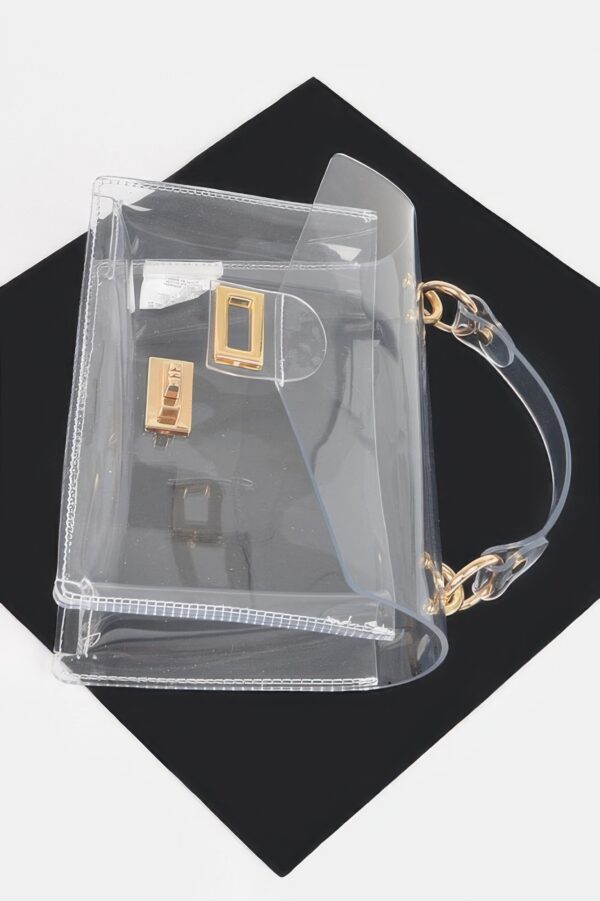 Clear Studded Flap Bag with Gold Hardware