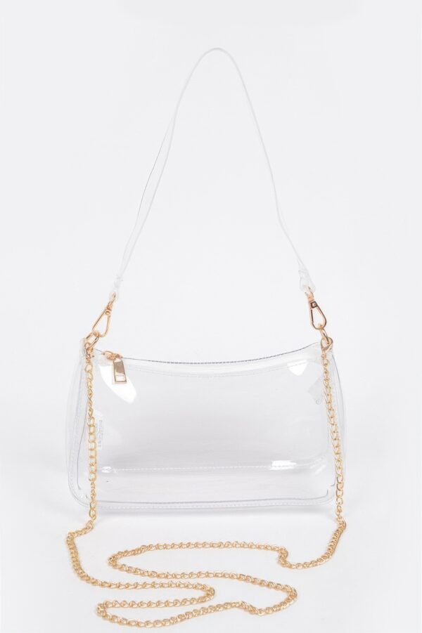 Glimmer Clear PVC Shoulder Bag with Gold Chain
