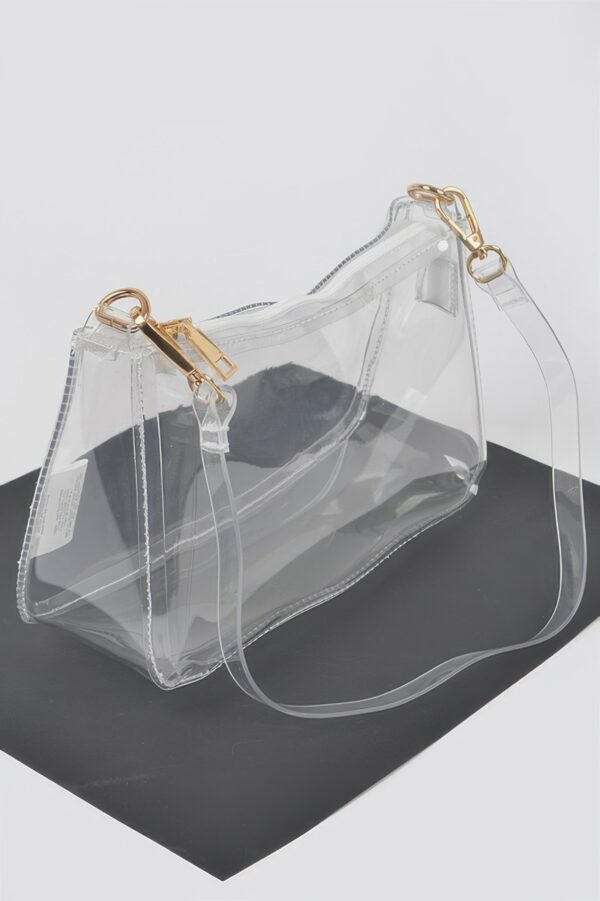 Glimmer Clear PVC Shoulder Bag with Gold Chain