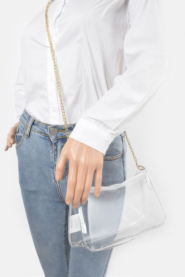 Glimmer Clear PVC Shoulder Bag with Gold Chain