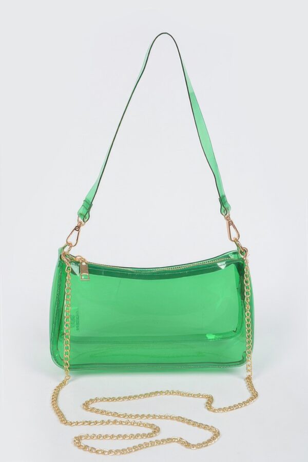 Glimmer Clear PVC Shoulder Bag with Gold Chain