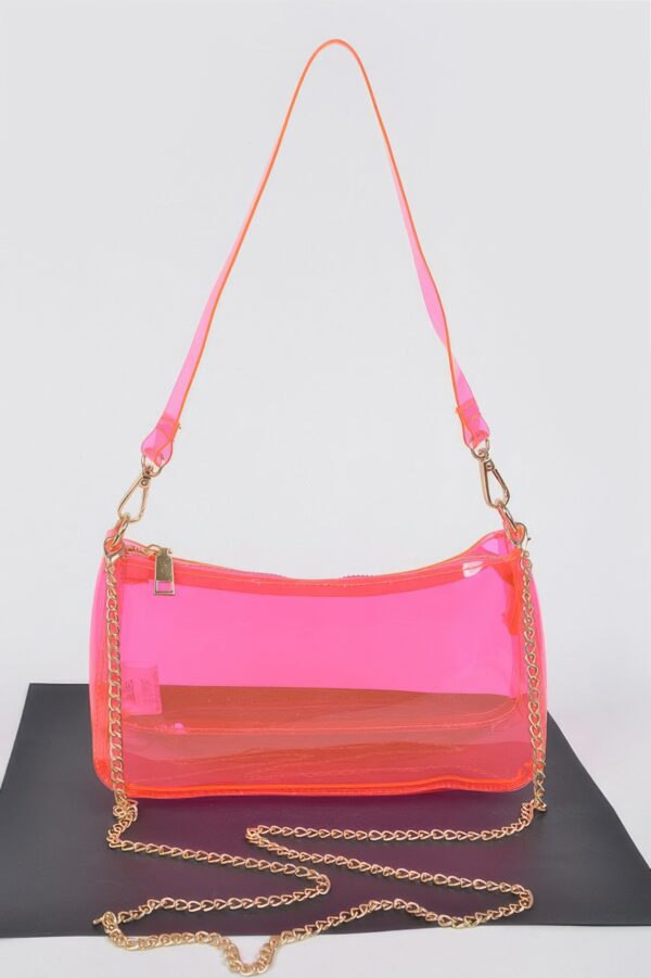 Glimmer Clear PVC Shoulder Bag with Gold Chain