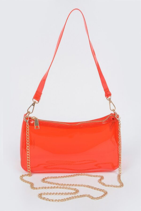Glimmer Clear PVC Shoulder Bag with Gold Chain