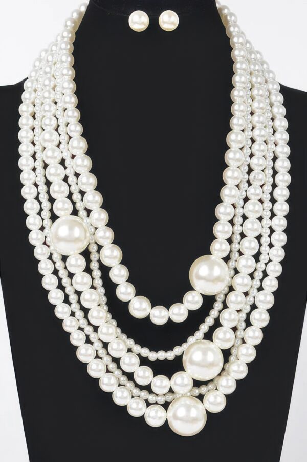 Layered Faux Pearl Necklace Set with Earrings
