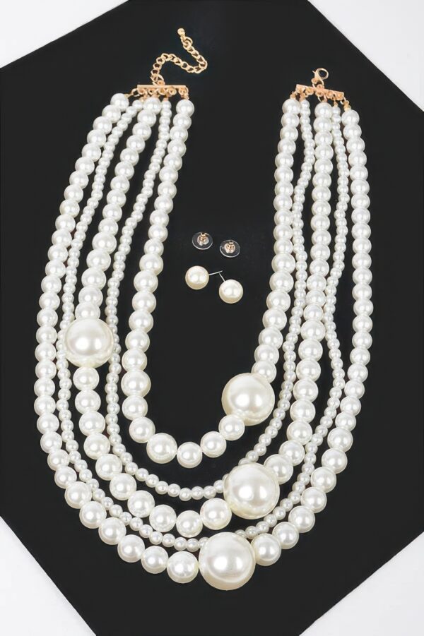 Layered Faux Pearl Necklace Set with Earrings