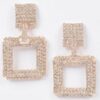 Rhinestone Square Drop Earrings – Gold Tone