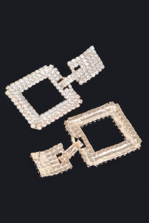 Rhinestone Square Drop Earrings – Gold Tone
