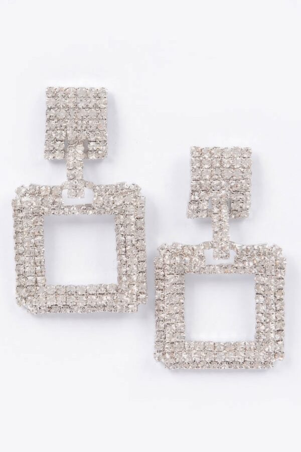 Rhinestone Square Drop Earrings – Gold Tone