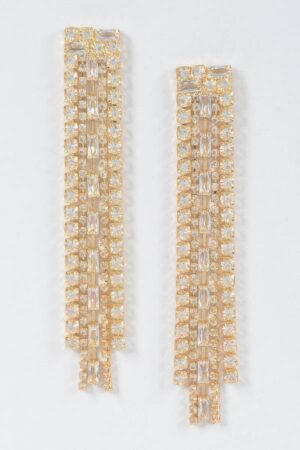 Rhinestone Drop Earrings – Gold-Tone Elongated