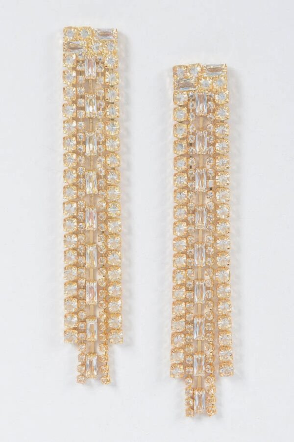 Rhinestone Drop Earrings – Gold-Tone Elongated
