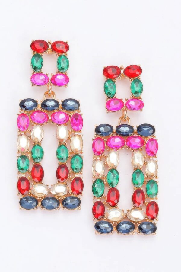 Rhinestone Rectangle Earrings – Colorful Crystal Accents