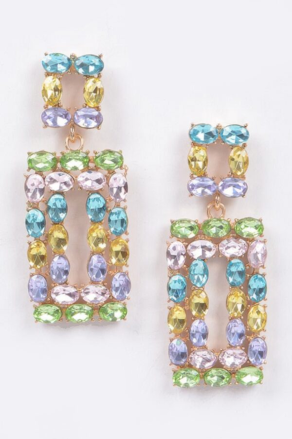 Rhinestone Rectangle Earrings – Colorful Crystal Accents