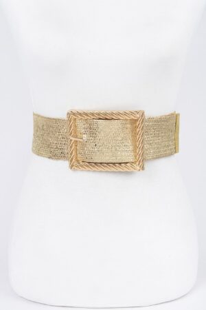 Wide Square-Buckle Plus-Size Belt, Gold-Tone