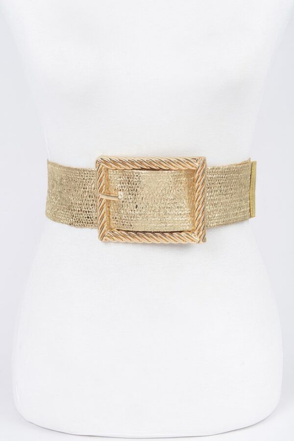 Wide Square-Buckle Plus-Size Belt, Gold-Tone