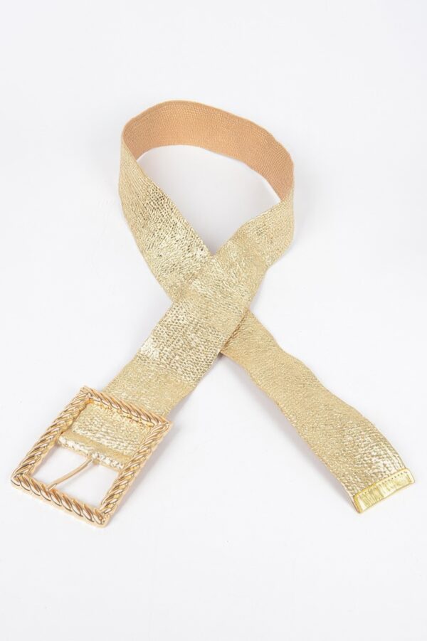 Wide Square-Buckle Plus-Size Belt, Gold-Tone