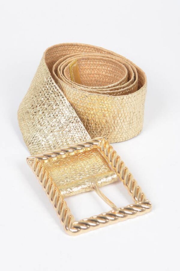 Wide Square-Buckle Plus-Size Belt, Gold-Tone