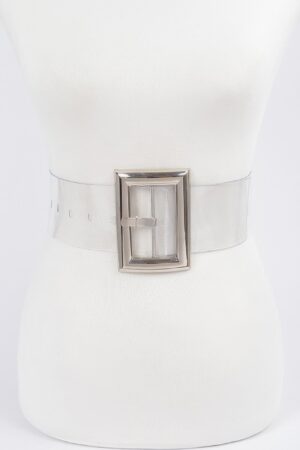 Oversized Transparent PVC Belt with Gold Buckle