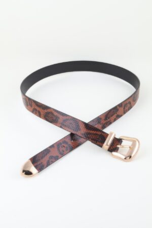 Two-Buckle Leopard Print Faux-Leather Belt
