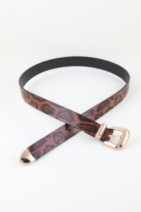 Two-Buckle Leopard Print Faux-Leather Belt