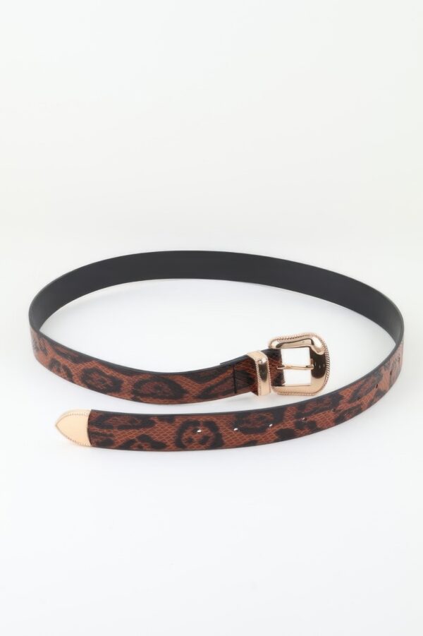 Two-Buckle Leopard Print Faux-Leather Belt