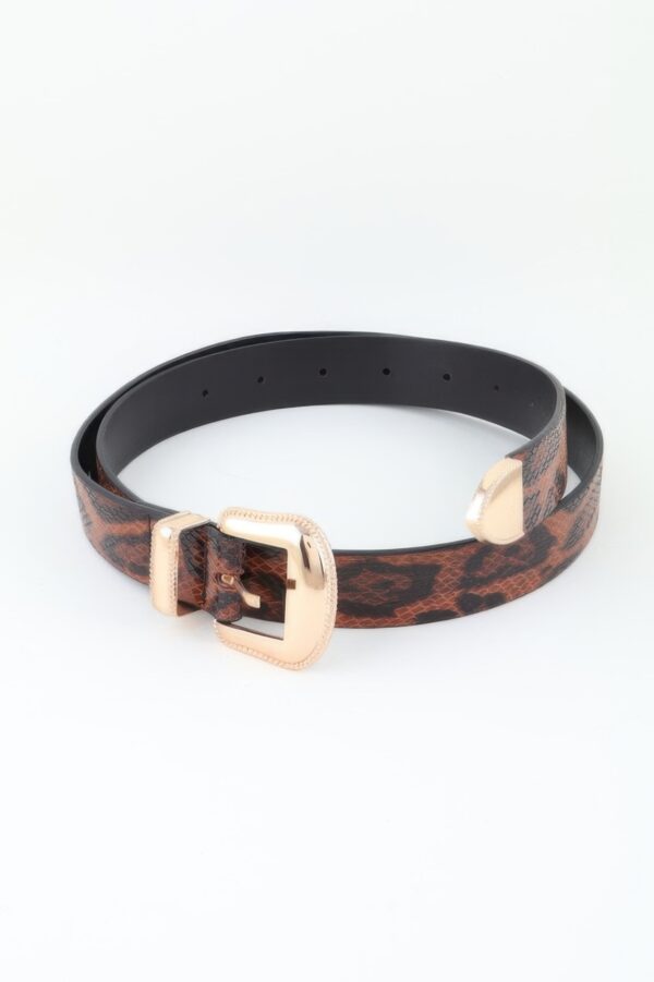 Two-Buckle Leopard Print Faux-Leather Belt