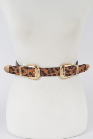Leopard Stretch Belt with Triple Gold Buckles
