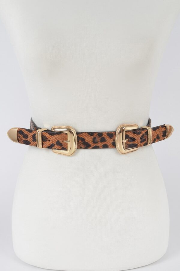 Leopard Stretch Belt with Triple Gold Buckles