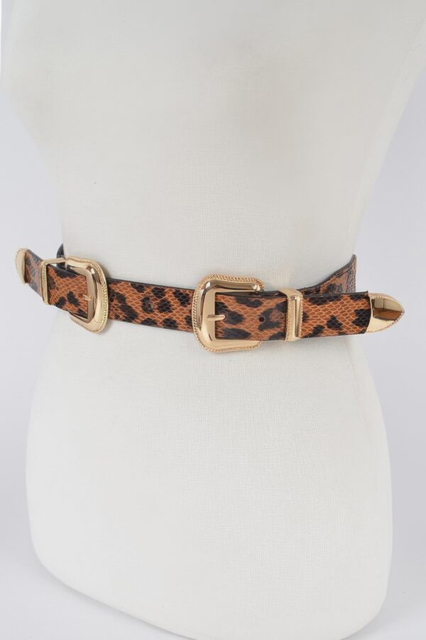 Leopard Stretch Belt with Triple Gold Buckles