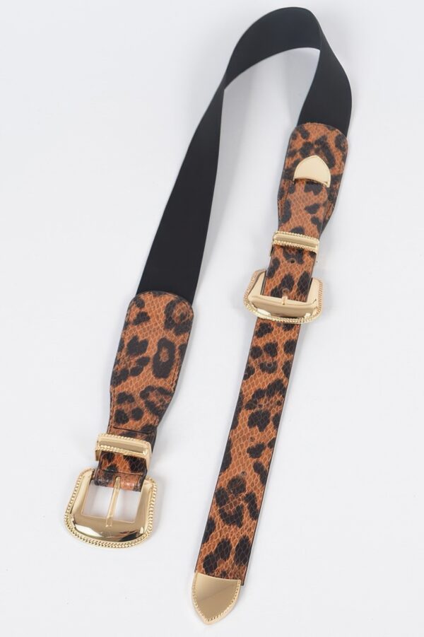 Leopard Stretch Belt with Triple Gold Buckles